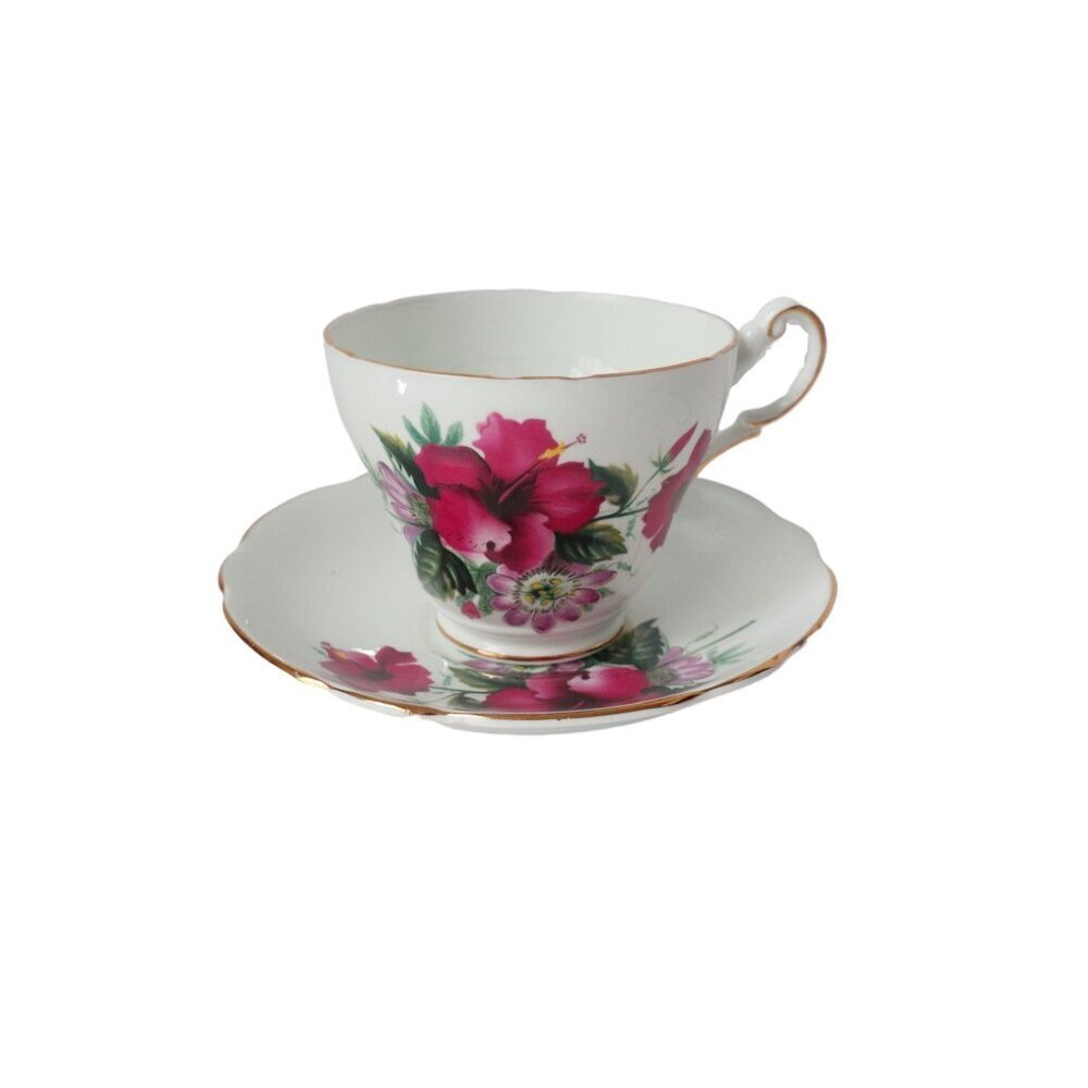 Tea Cup and Saucer Vintage Teacup and Saucer Regency Bone China Anemones Flower
